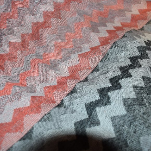 Pashmina Scarf, Chevron Pattern, Gray/Orange/Charcoal, Fringed - Picture 2 of 6